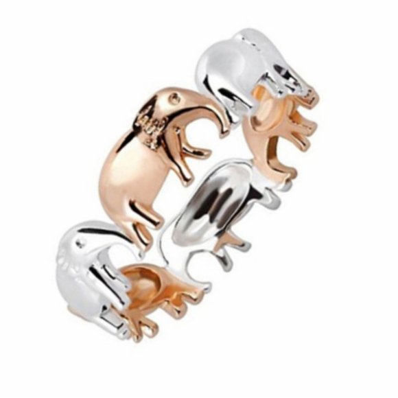 Silver & Gold Elephant Eternity Band Ring - Picture 3 of 5